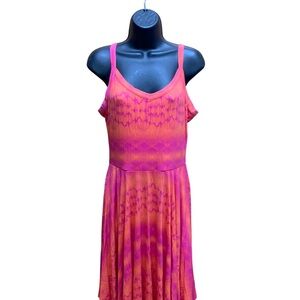 Kenar Sleeveless Ribbed V-Neck Skater Dress Orange Pink Geometric Print Medium